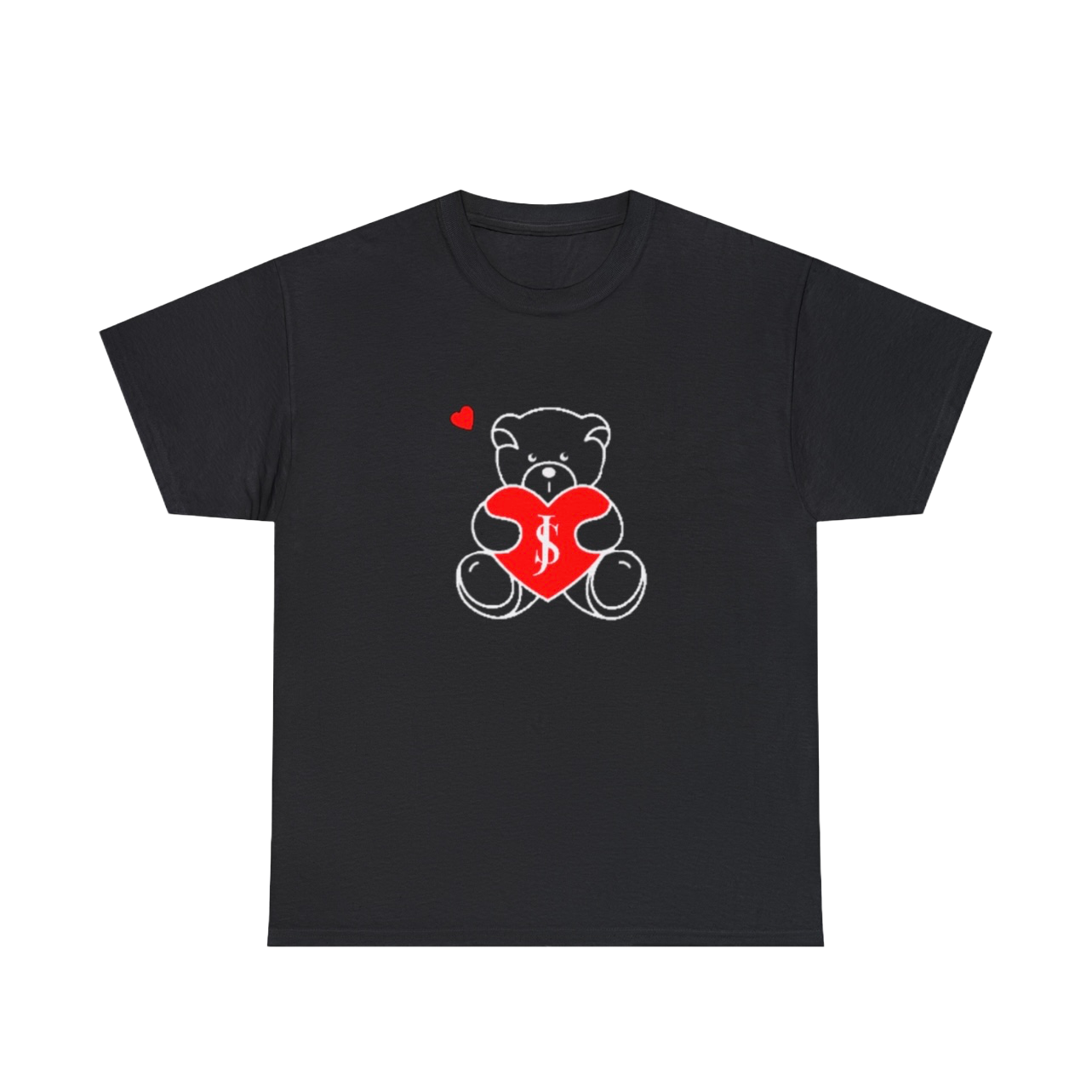 Short Sleeve T Shirt (Love Yourself Teddy) Black - White/Red Bear