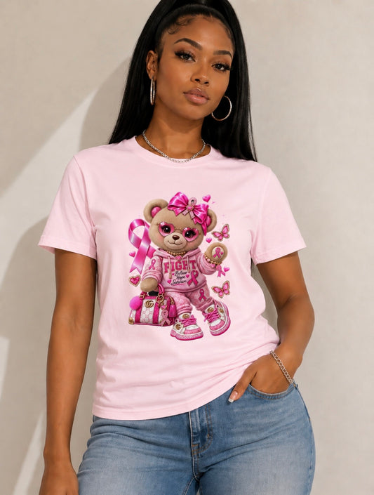“Lux Breast Cancer Teddy Tee – Fight Believe Hope Survive”