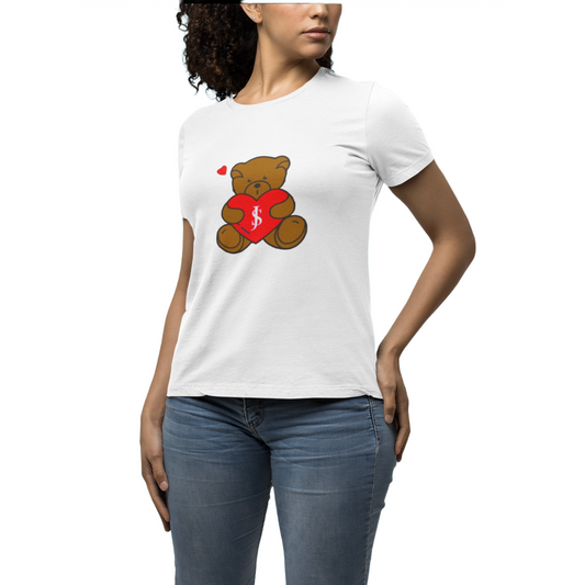 Short Sleeve T shirt (Love yourself Teddy) White/Red Bear