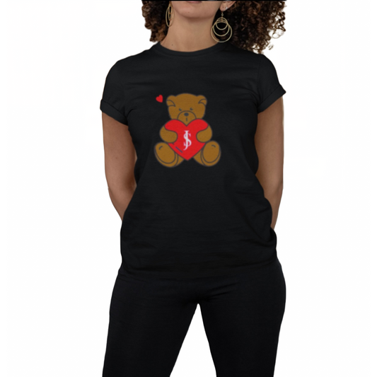 Short Sleeve T shirt (Love yourself Teddy) Black/Red Bear