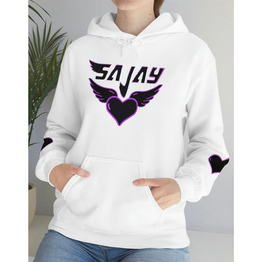 SAJAY Logo Angel Heart Hoodie (White & Purple)