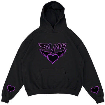 SAJAY Logo Angel Heart Hoodie (Black & Purple)