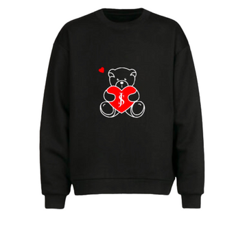 LOVE YOURSELF Teddy Sweat Shirt Black- White/Red Bear)